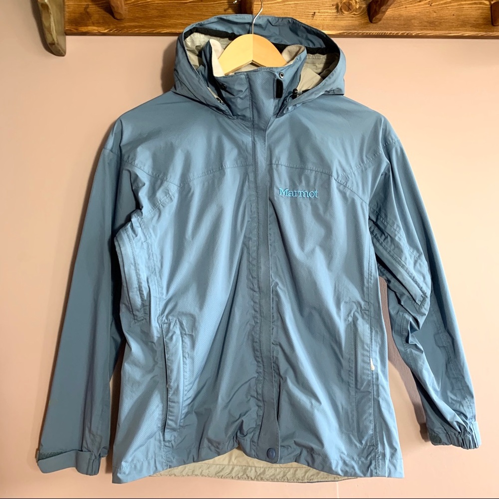 Marmot Light Blue Hooded Rain Jacket